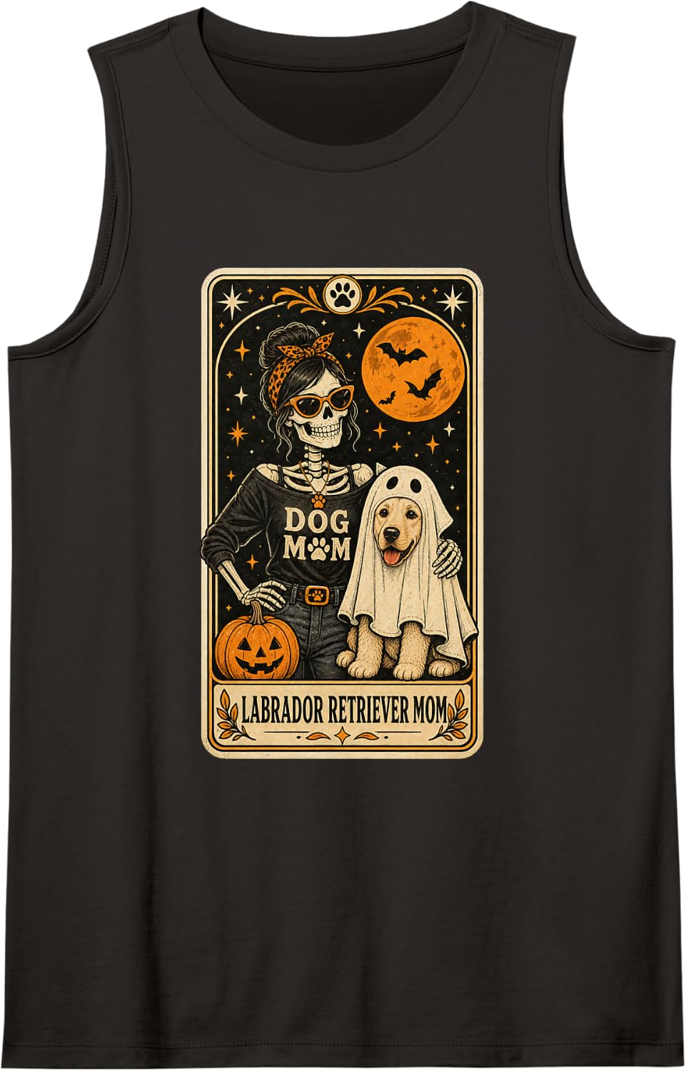Labrador Retriever Mom Halloween Skeleton Dog Mom Tarot Card Sleeveless Tank Top - Black