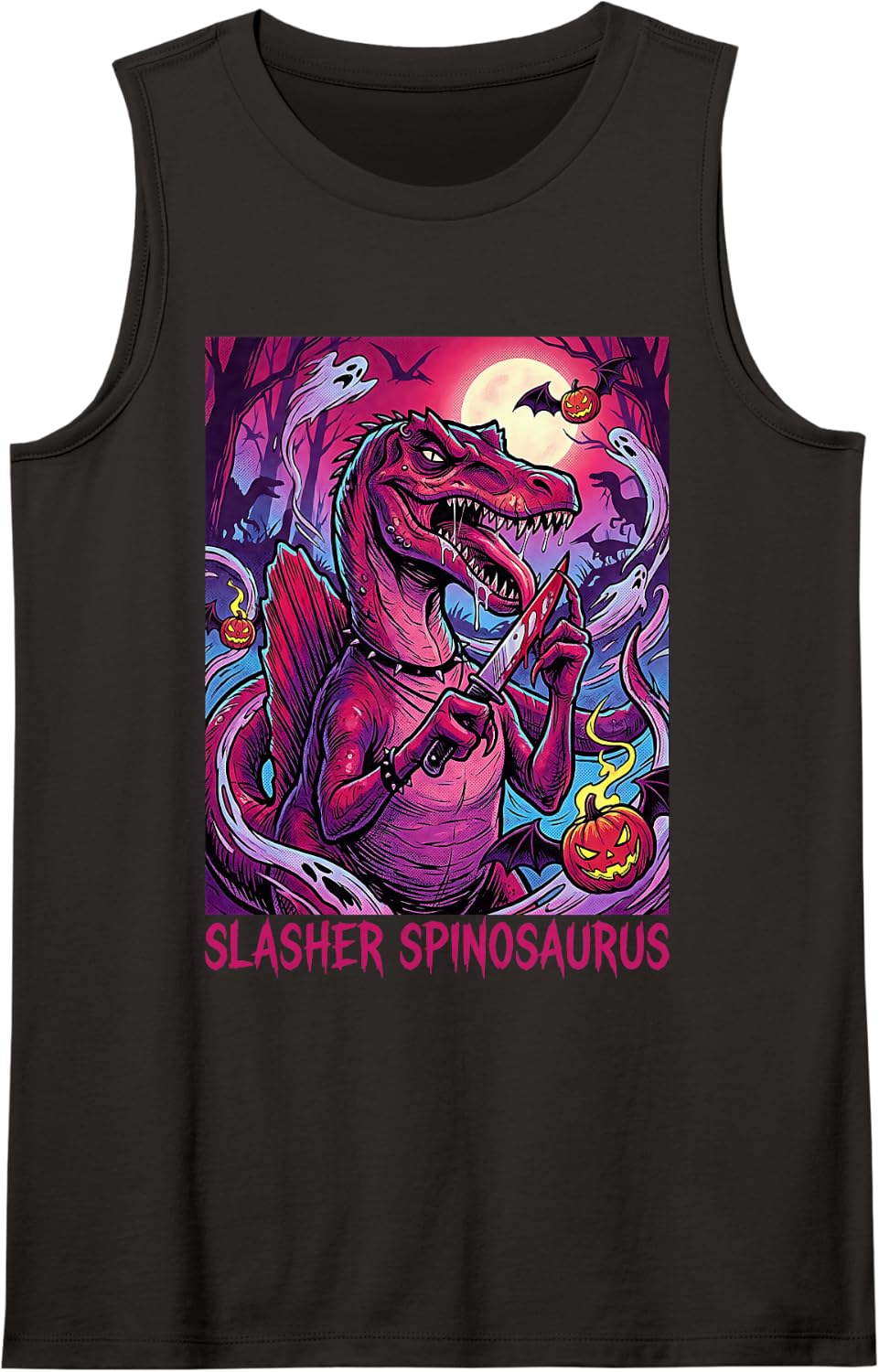 Spinosaurus Dinosaur Dino Spooky Scary Haunted Horror Sleeveless Tank Top - Black