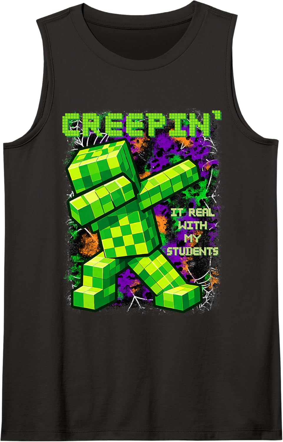 Creepin It Real 4th Grade Gamer Halloween Teacher Sleeveless Tank Top - Black
