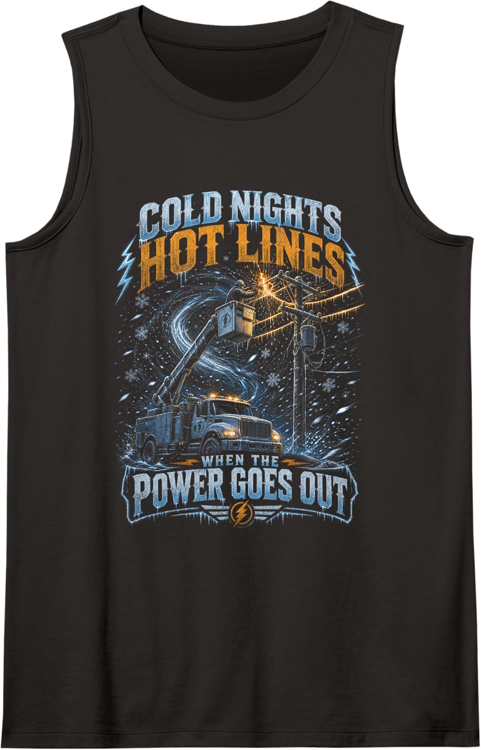 Cold Nights Hot Lines Storm Response Lineman Sleeveless Tank Top - Black