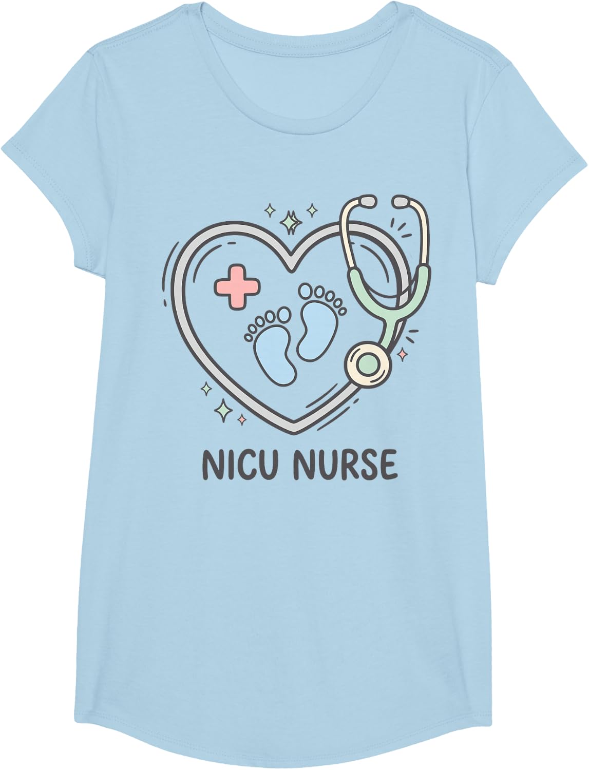 NICU Nurse Women Mom Medical Stethoscope Neonatal Nursing T-Shirt - Girls Baby Blue