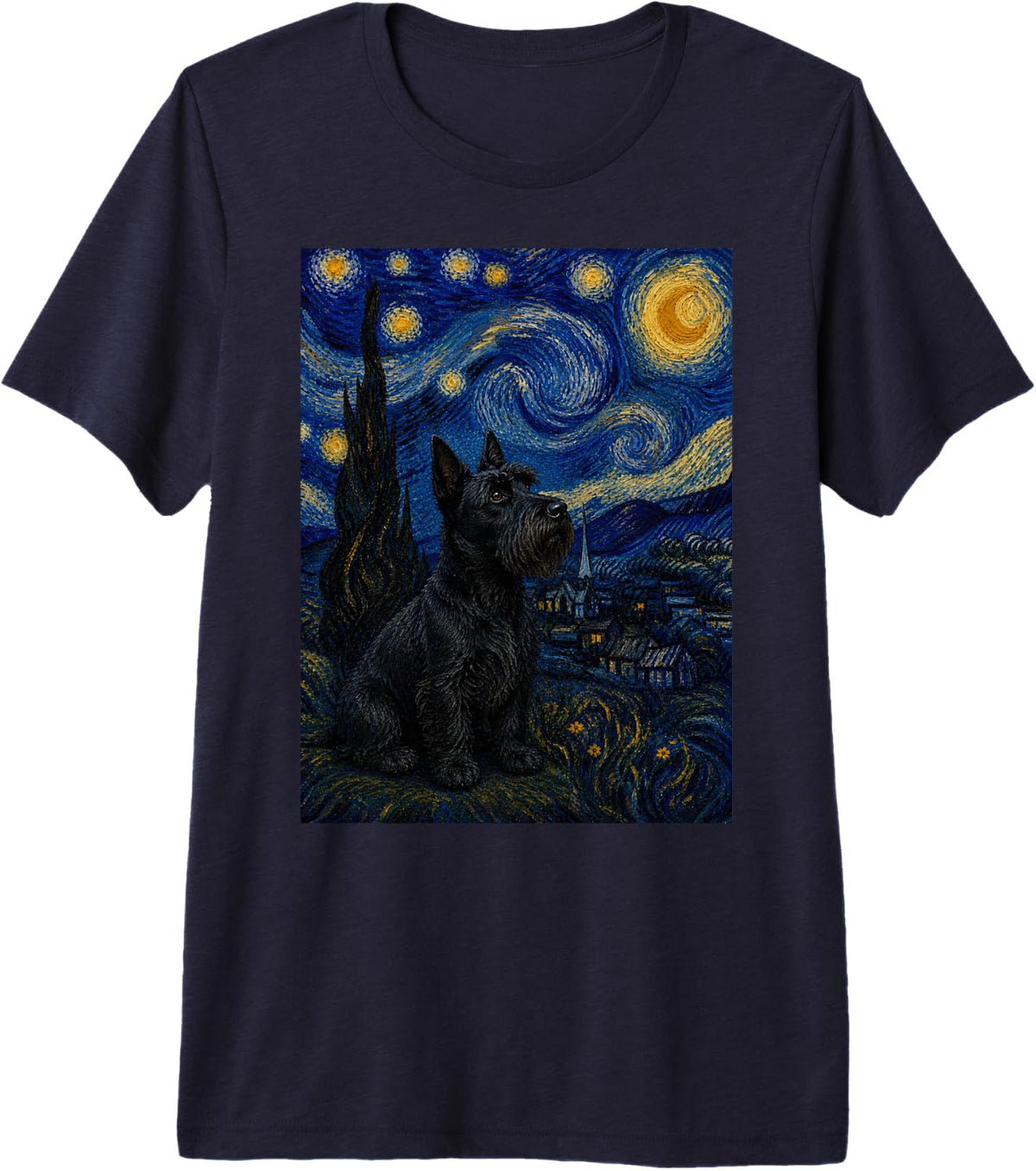 Scottish Terrier Dog Van Gogh Starry Night Premium Tri-Blend T-Shirt - Navy Blue