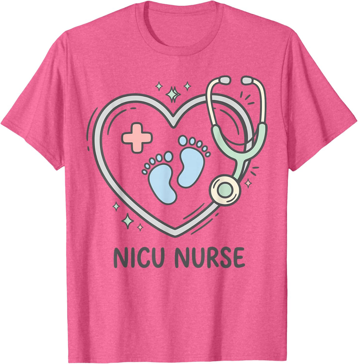 NICU Nurse Women Mom Medical Stethoscope Neonatal Nursing T-Shirt - Pink Heather