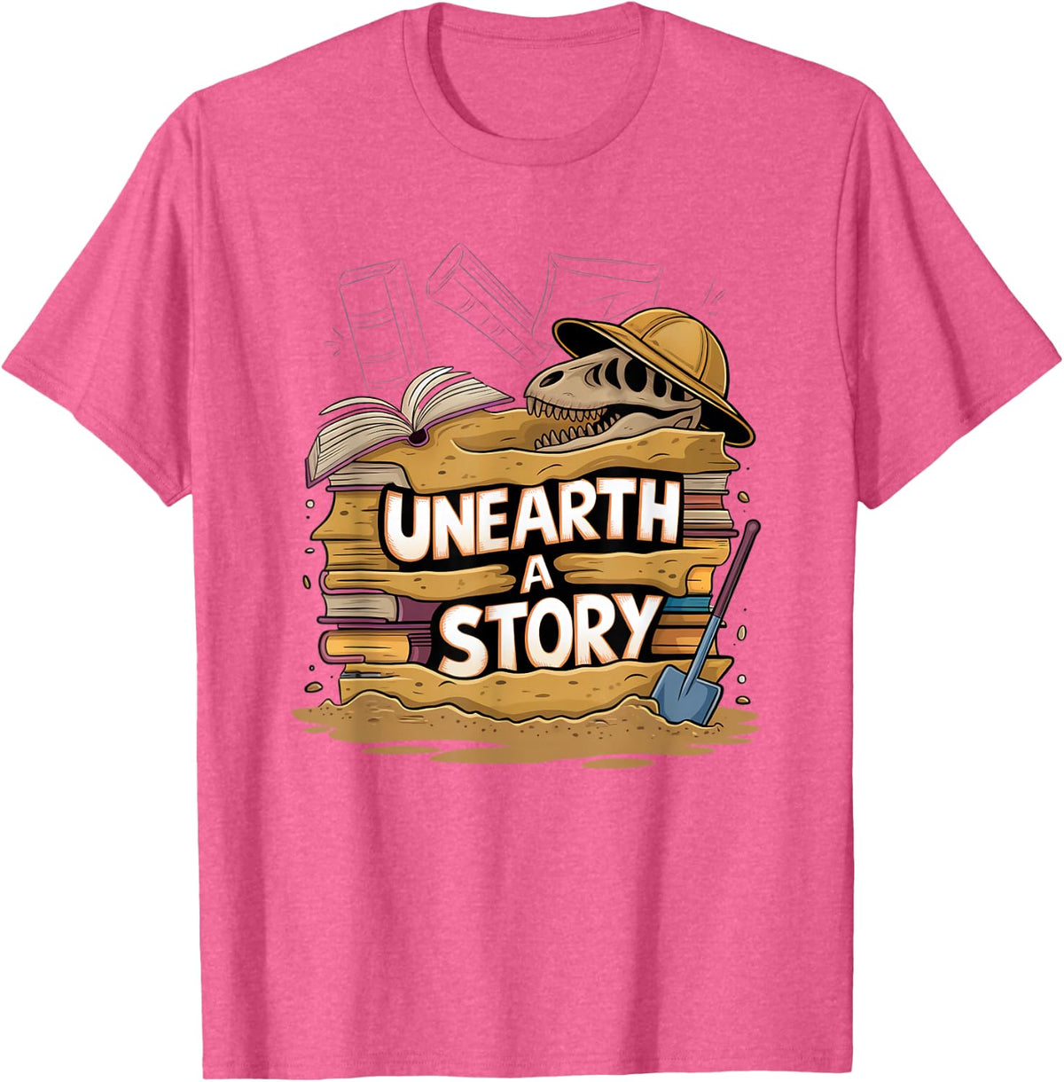 Dinosaur T Shirts Unearth A Story 2026 Reading Adventure Tees - Pink Heather