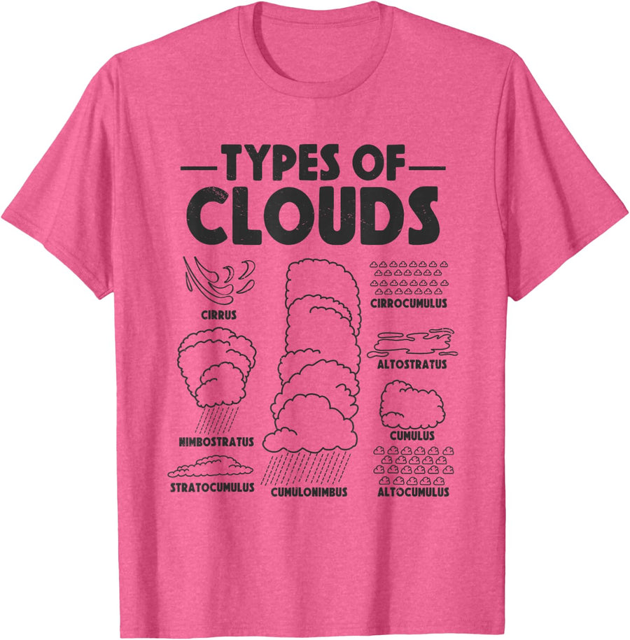 Types Of Clouds Meteorologist Forecasting Weather Clouds T-Shirt - Pink Heather