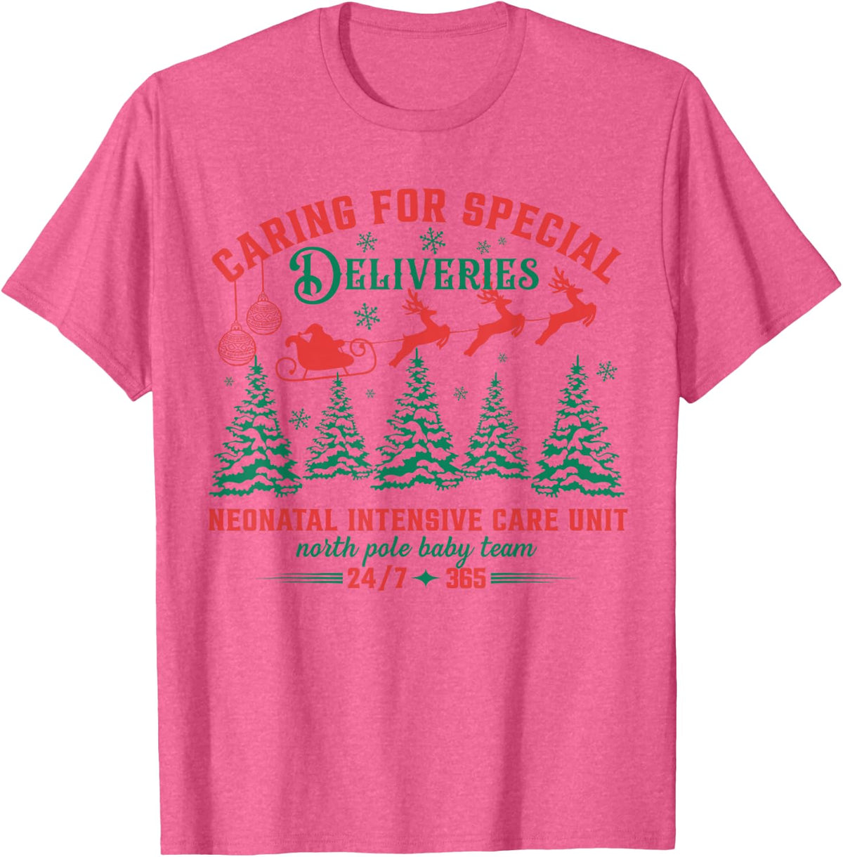 Caring For Special Deliveries NICU Nurse Christmas Squad T-Shirt - Pink Heather