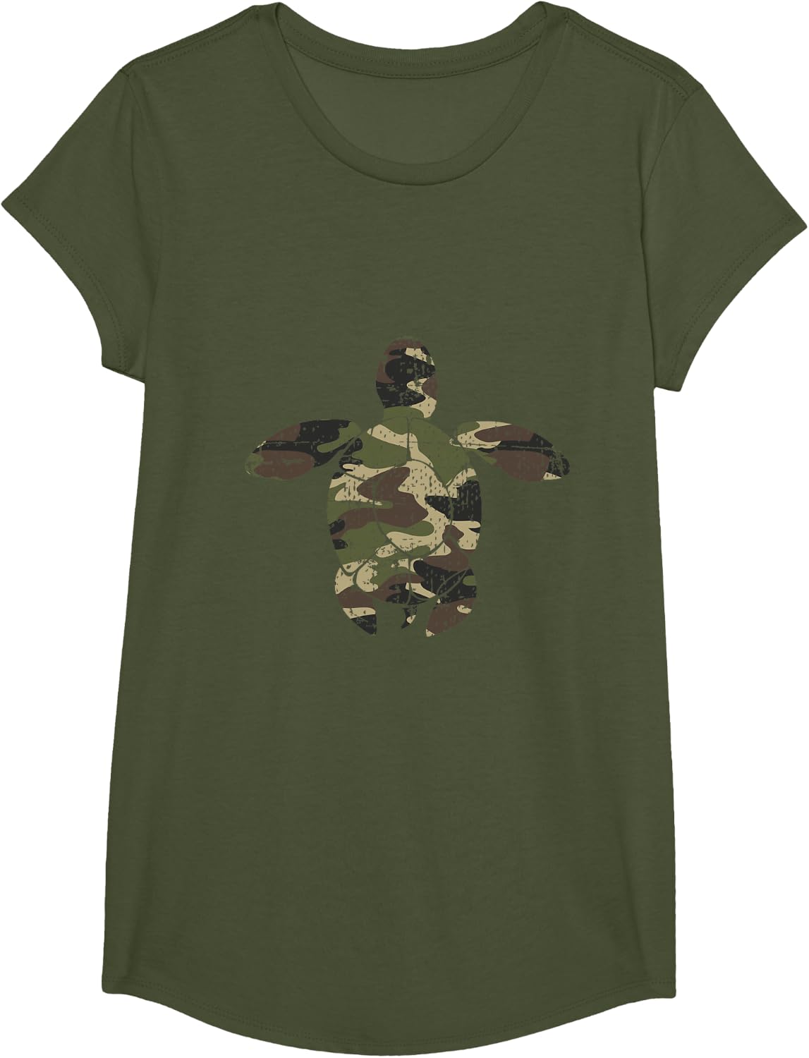 Camo Print Sea Turtle Shirt T-Shirt - Girls Olive Green