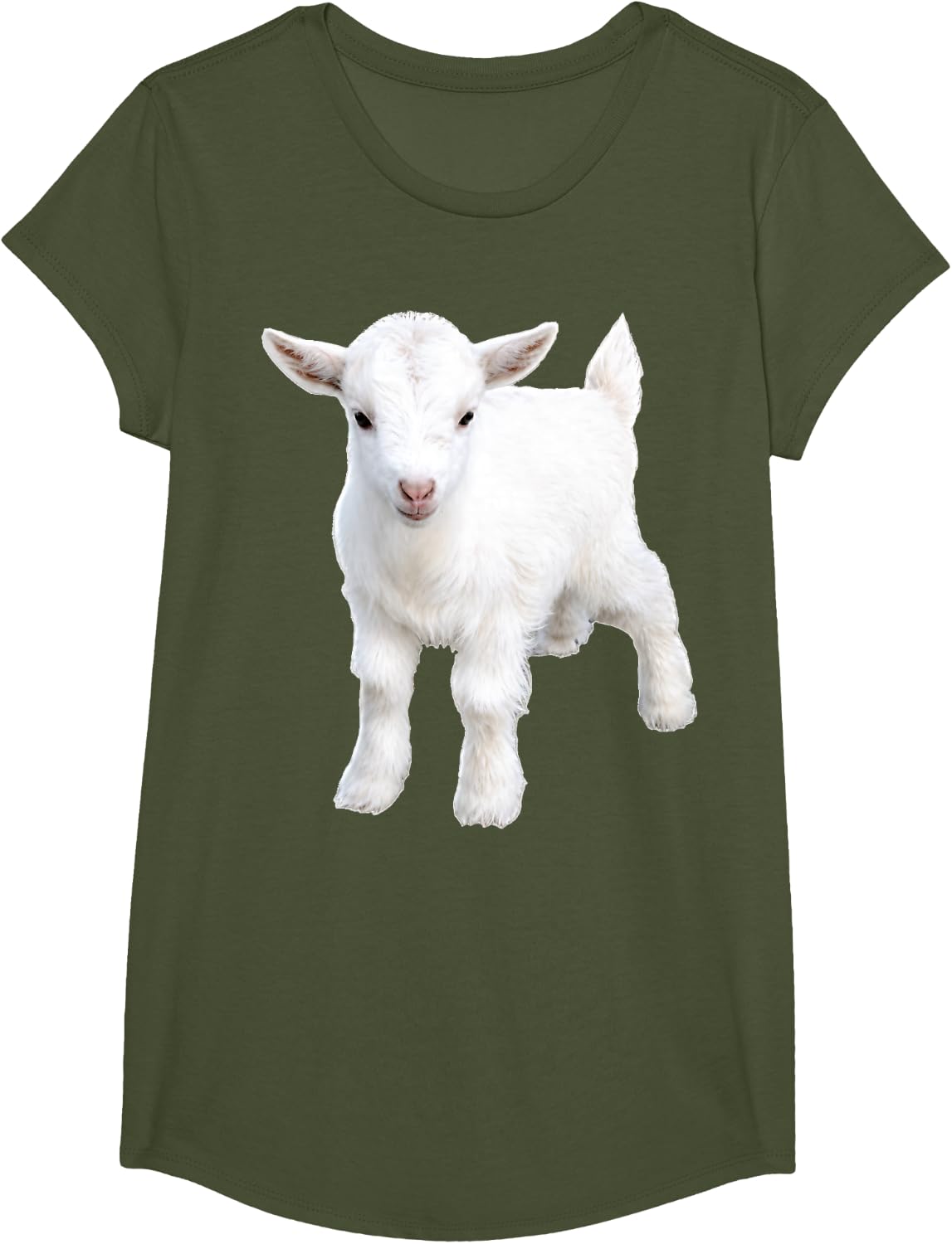 Baby Goat Funny Cute Farm Animal Design T-Shirt - Girls Olive Green
