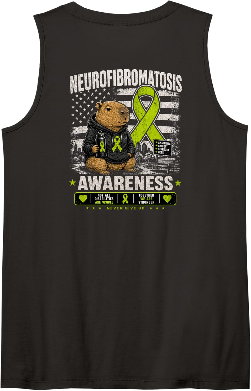 Neurofibromatosis Support Groups Cute Capybara NF1 Awareness Sleeveless Tank Top - Black