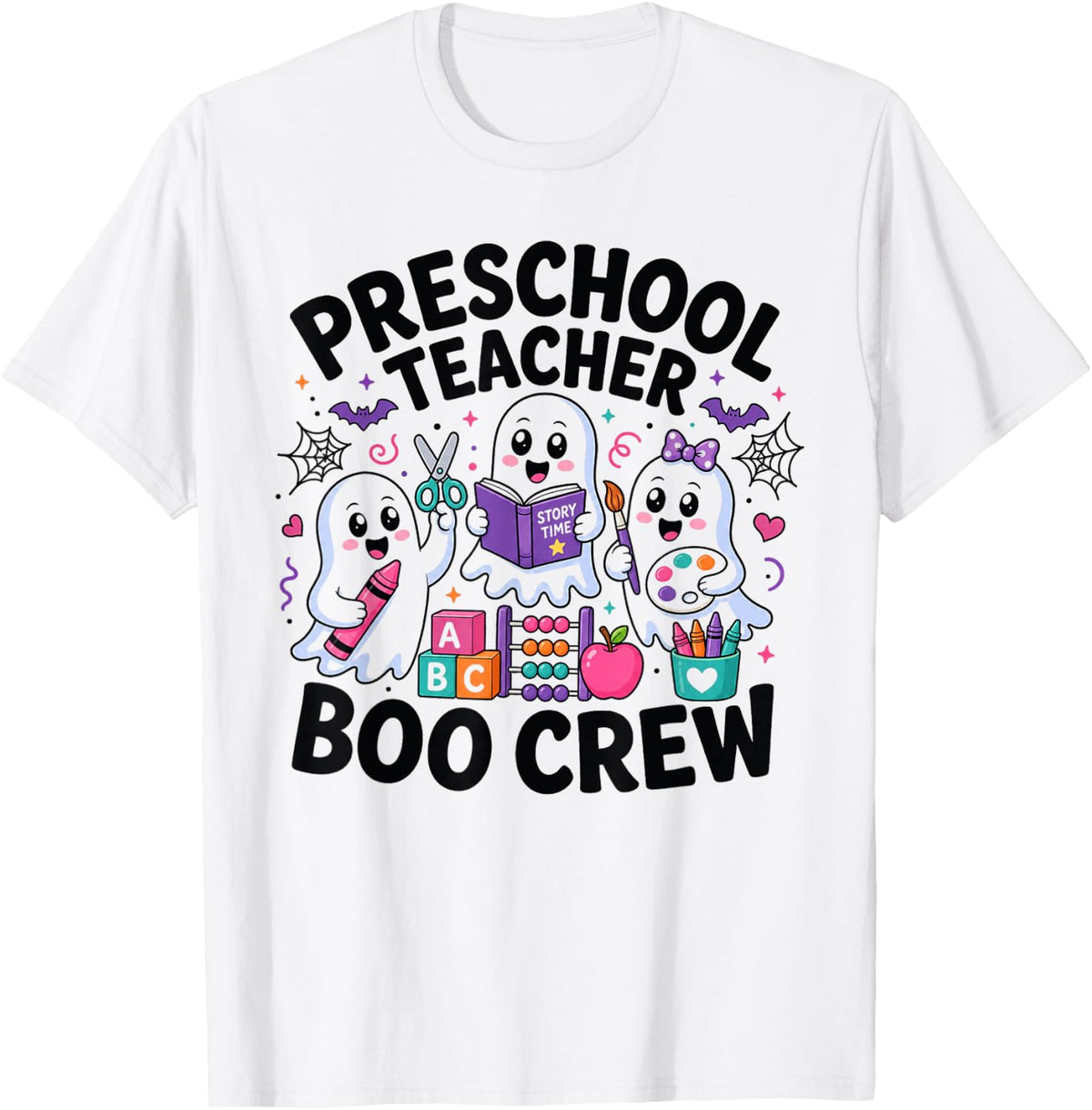Preschool Teacher Boo Crew Funny Halloween Ghost T-Shirt - White