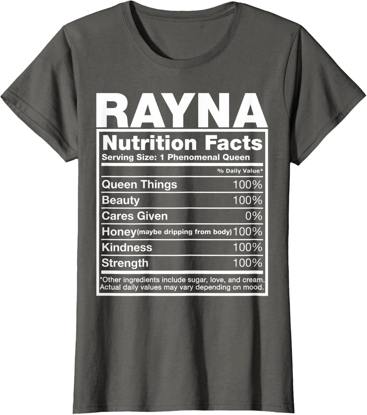 Rayna Nutrition Facts T-Shirt Rayna Name Birthday Shirt T-Shirt - Asphalt Grey