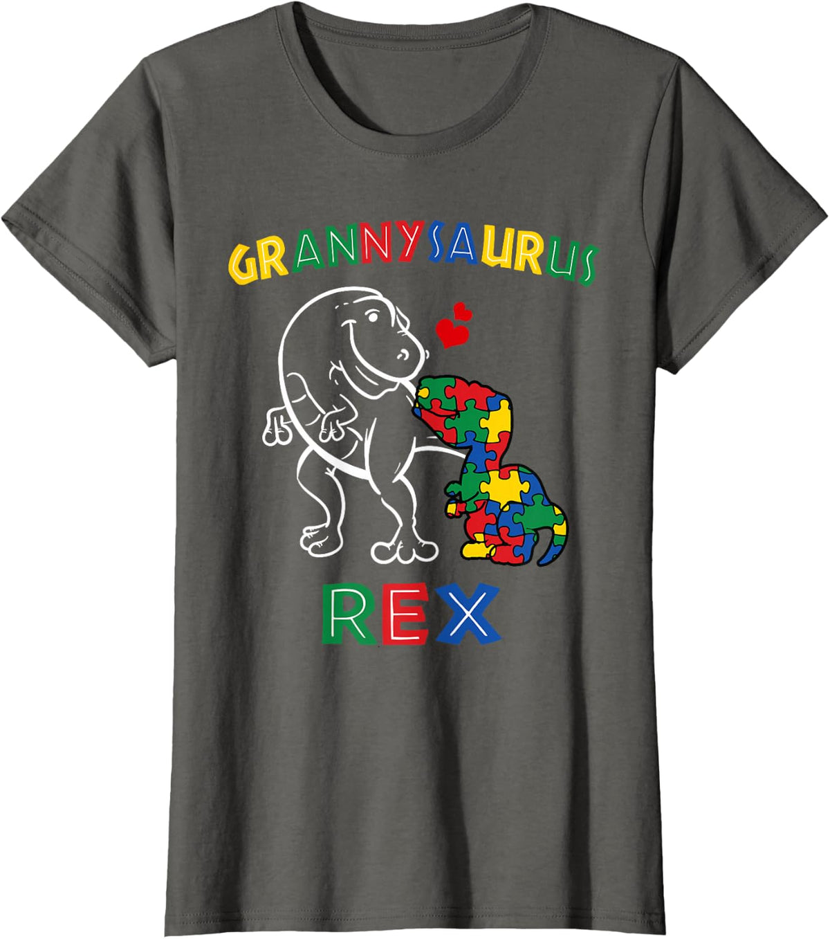 Grannysaurus Autism Awareness Granny Dinosaur Grandmother T-Shirt - Asphalt Grey