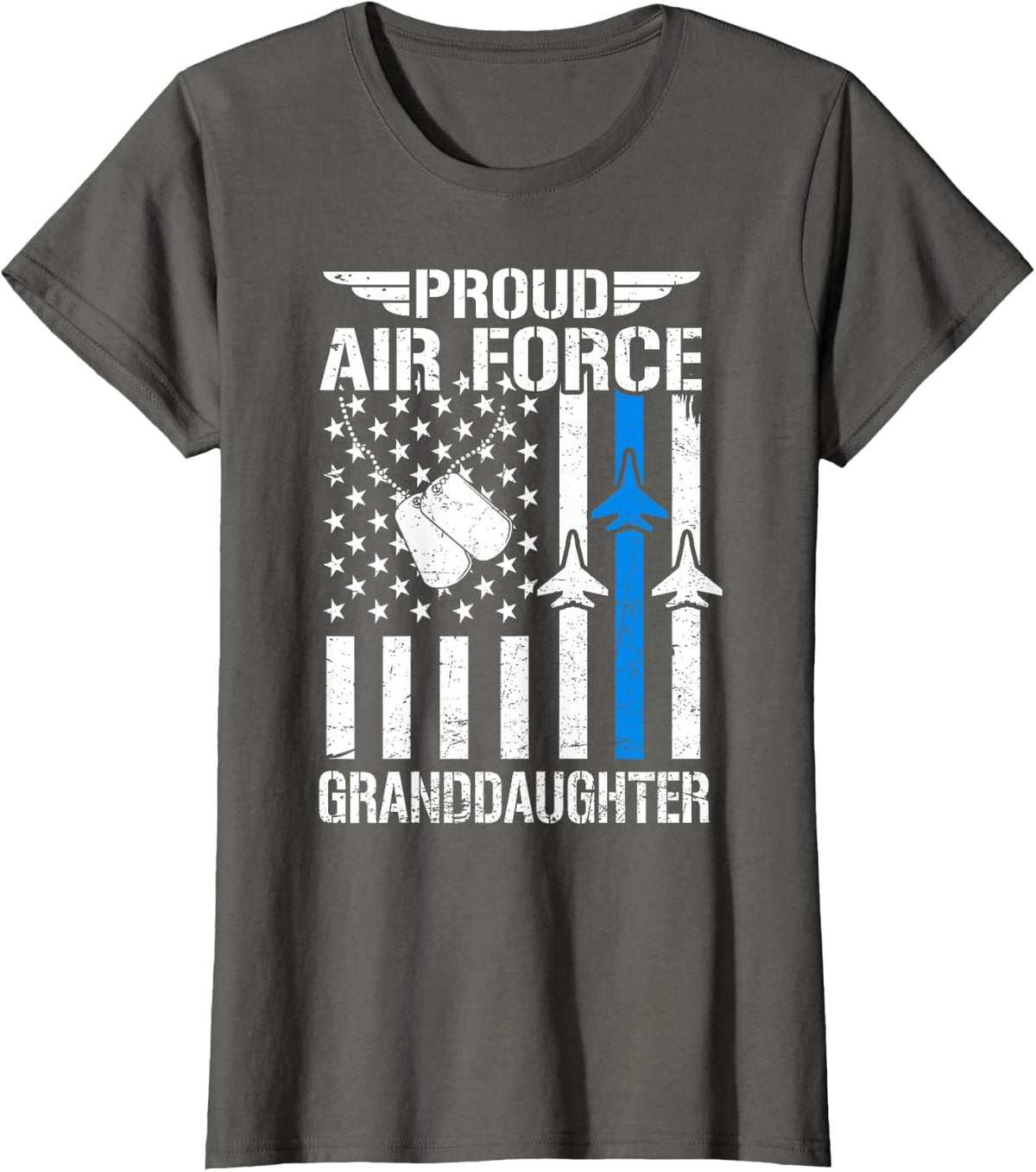 Proud US Air Force Granddaughter USAF Veteran Flag American T-Shirt - Asphalt Grey