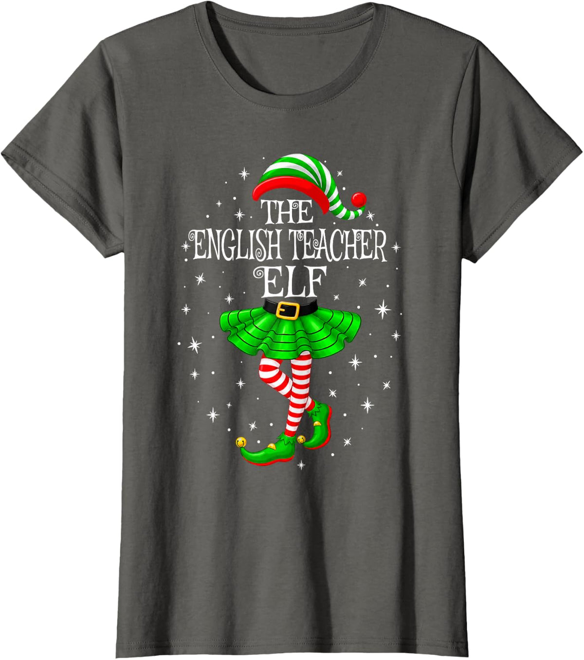 English Teacher Elf Christmas Matching Men Women Funny Xmas T-Shirt - Asphalt Grey