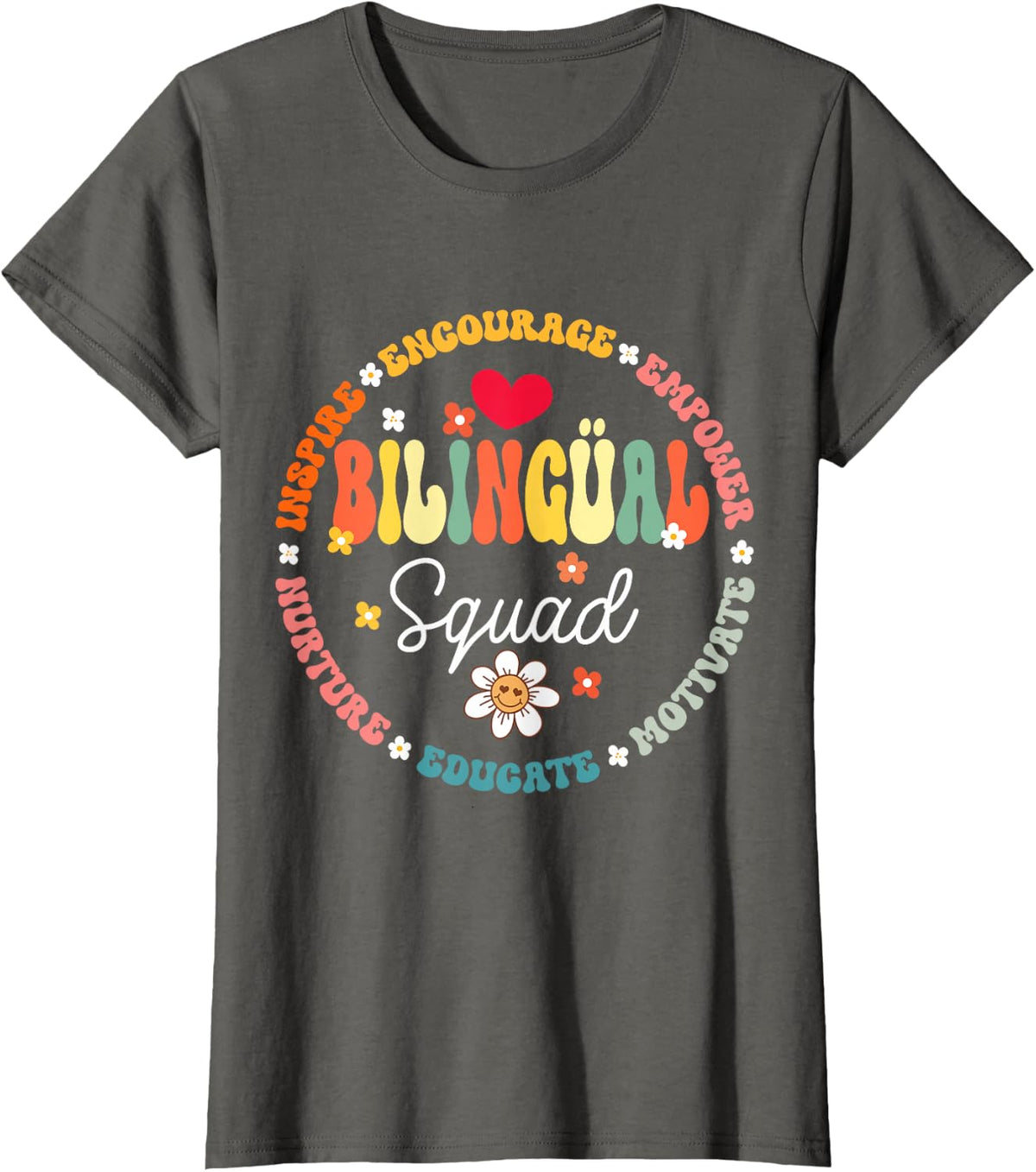 Cultivando Bilingues Dual Language Bilingual Squad Teacher T-Shirt - Asphalt Grey