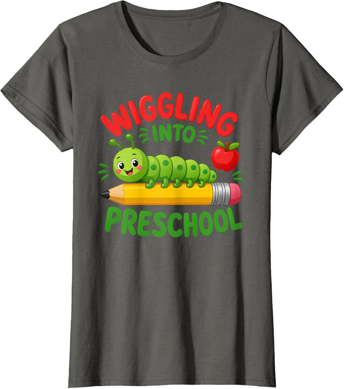 Wiggling Into Preschool Caterpillar Back to School T-Shirt - Asphalt Grey
