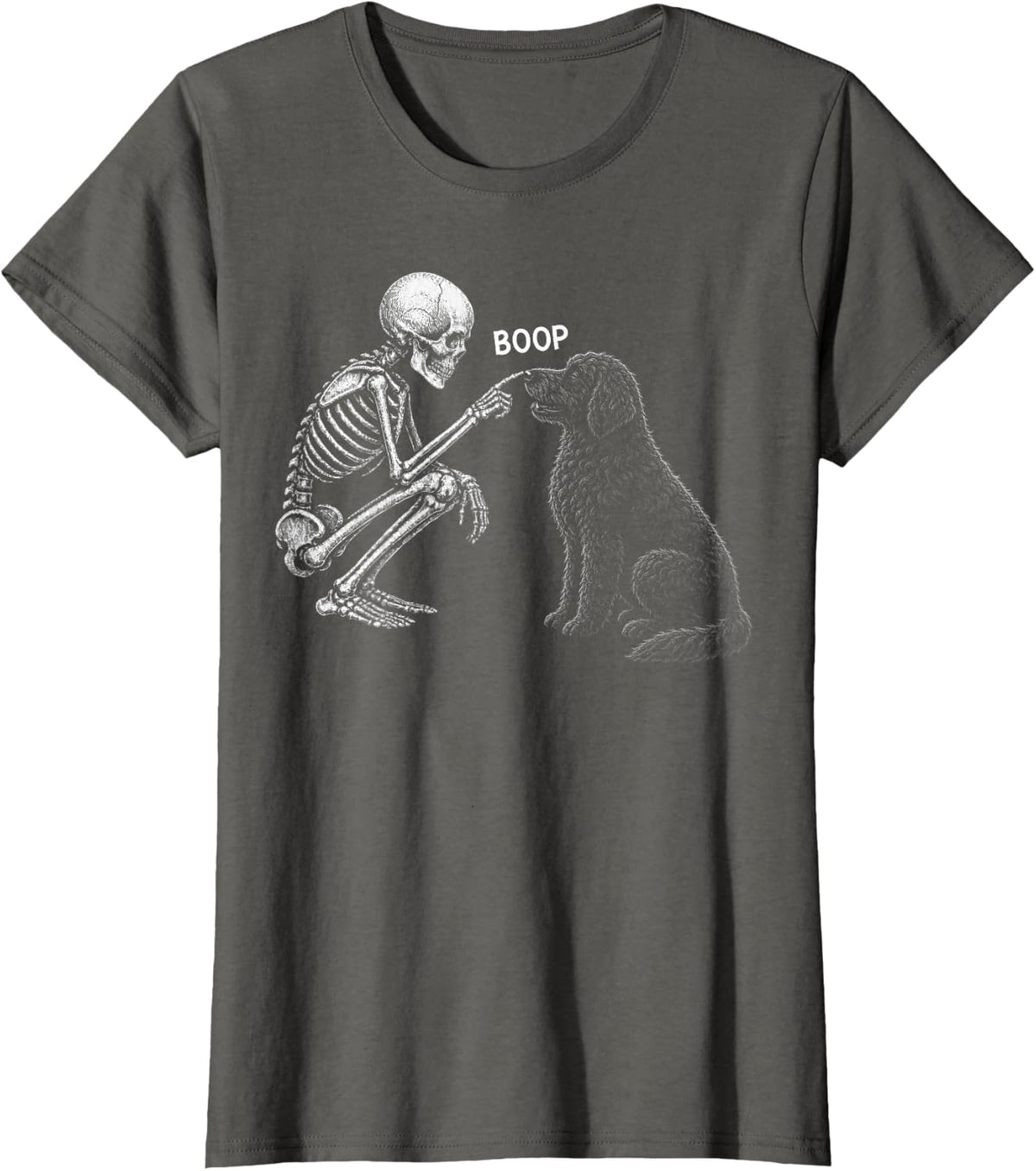 Skeleton Boop Black Labradoodle Dog Nose Vintage Halloween T-Shirt - Asphalt Grey