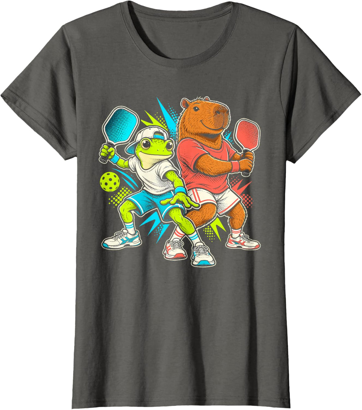 Frog Capybara Pickleball Doubles Player T-Shirt - Asphalt Grey