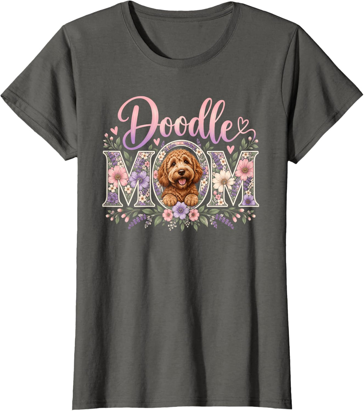Doodle Mom Labradoodle Floral Design T-Shirt - Asphalt Grey
