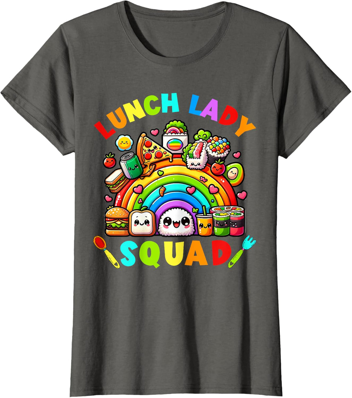 School Lunch Hero crew a Food team Rainbow lunch Lady squad T-Shirt - Asphalt Grey