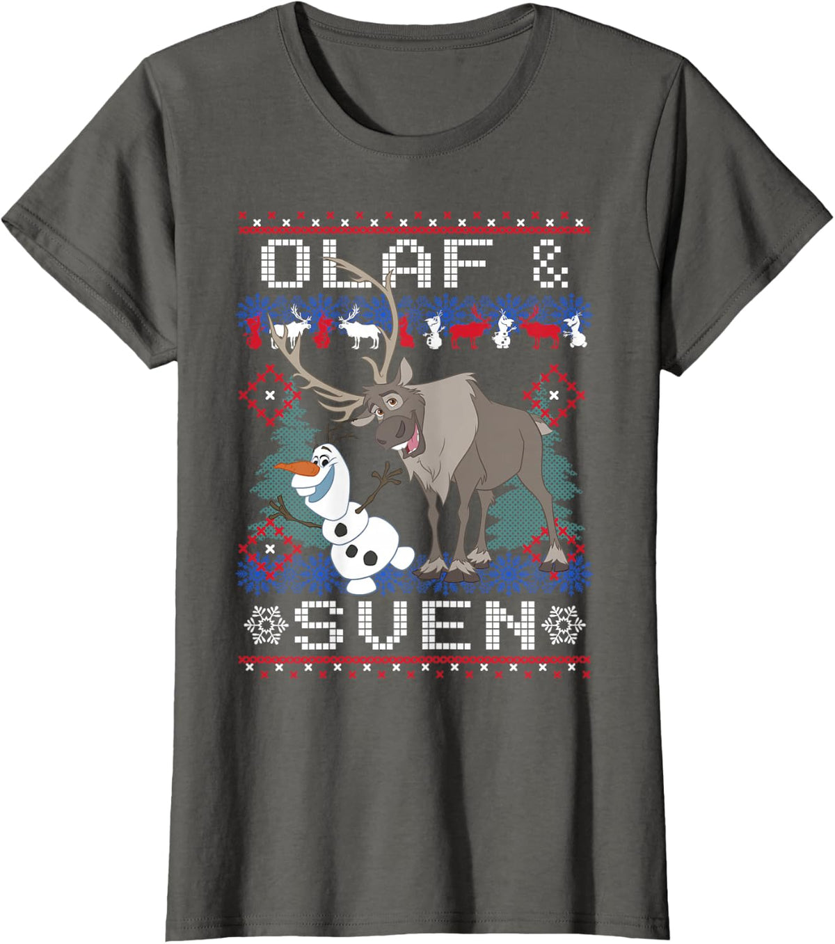 Disney Frozen Christmas Olaf & Sven Ugly Holiday Sweater T-Shirt - Asphalt Grey