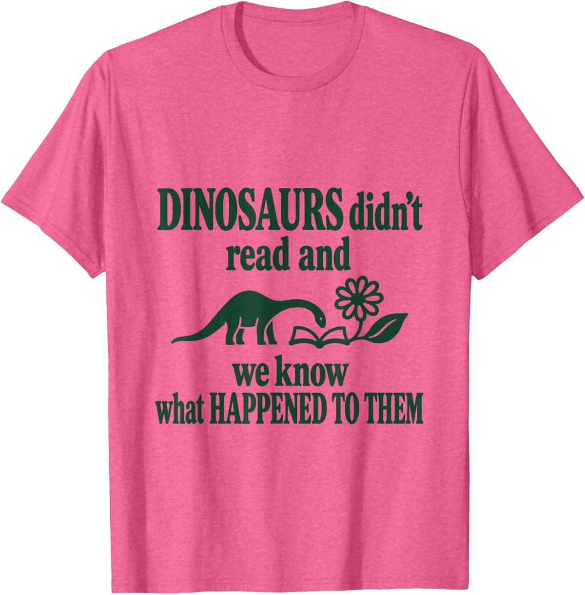Dinosaur Reading Humor Book Lover Brontosaurus Minimalist T-Shirt - Pink Heather
