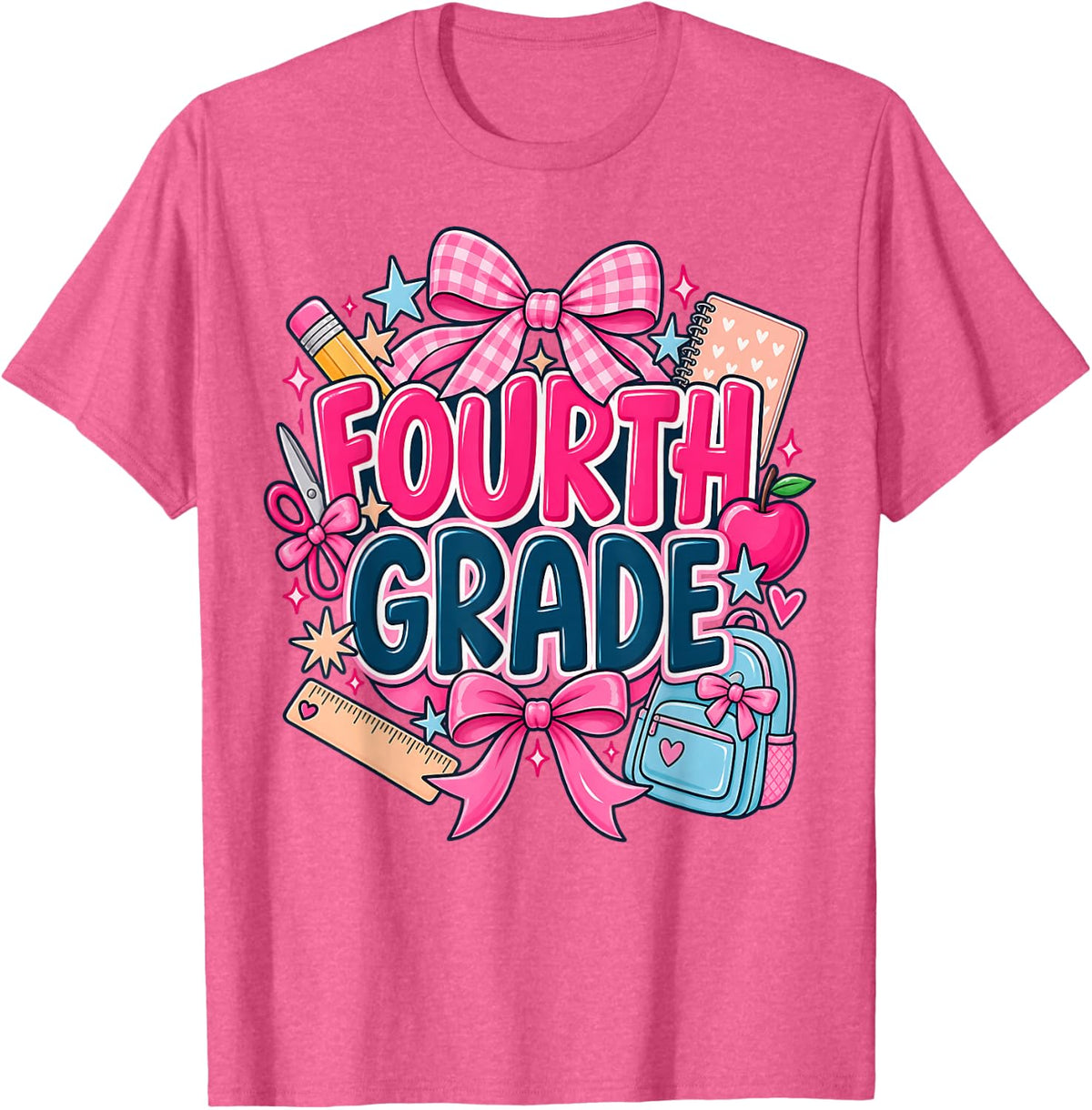 Fourth Grade Cute School Supplies Back to School Gift T-Shirt - Pink Heather