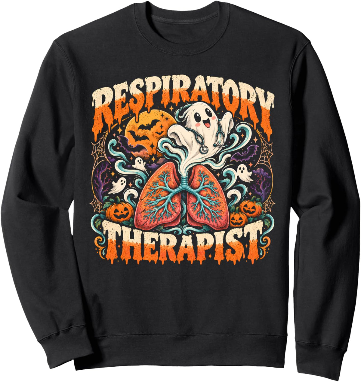Respiratory Therapist Funny Ghost Lung Care Sweatshirt - Adult Unisex Black