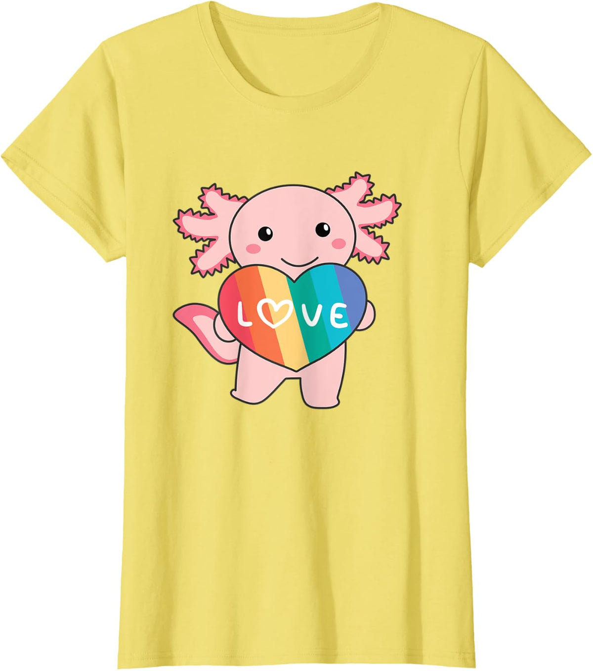 Rainbow Hearts Pride Lgbtq Cute Animals Axolotl T-Shirt - Lemon Yellow