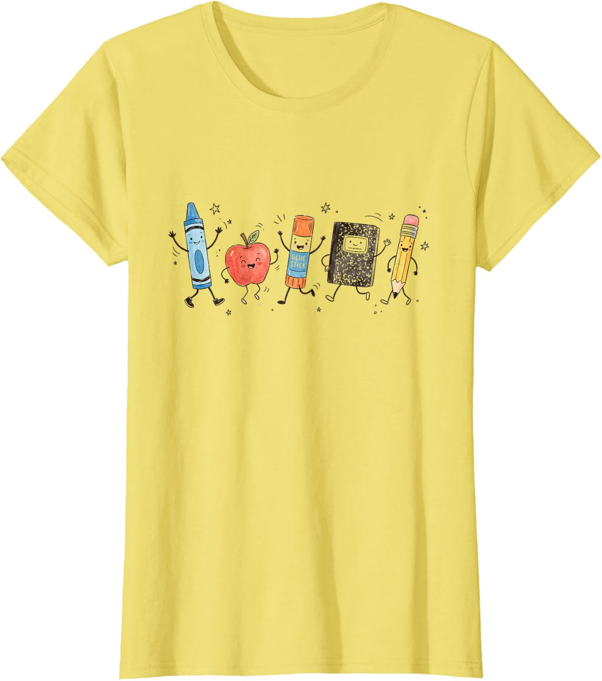Cute School Supplies Cartoon Back to School Teacher Student T-Shirt - Lemon Yellow