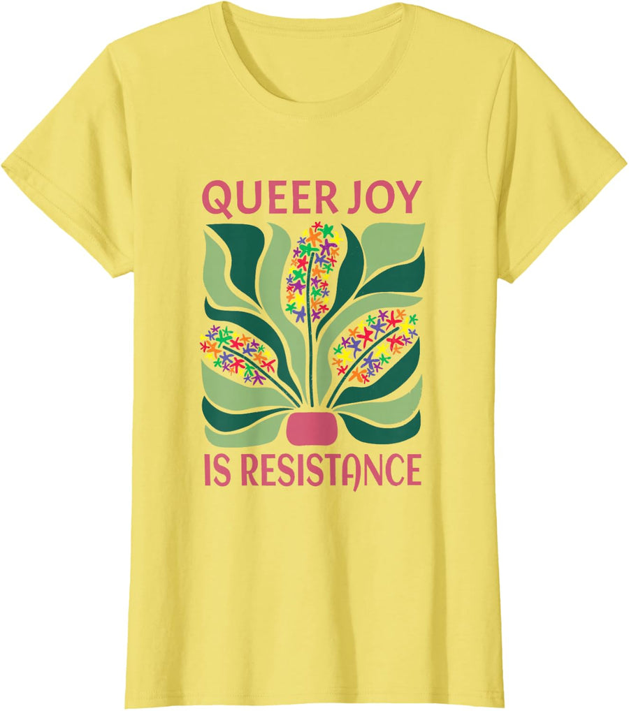 Retro Boho Floral Pride Floral Pride Month Queer Joy T-Shirt - Lemon Yellow