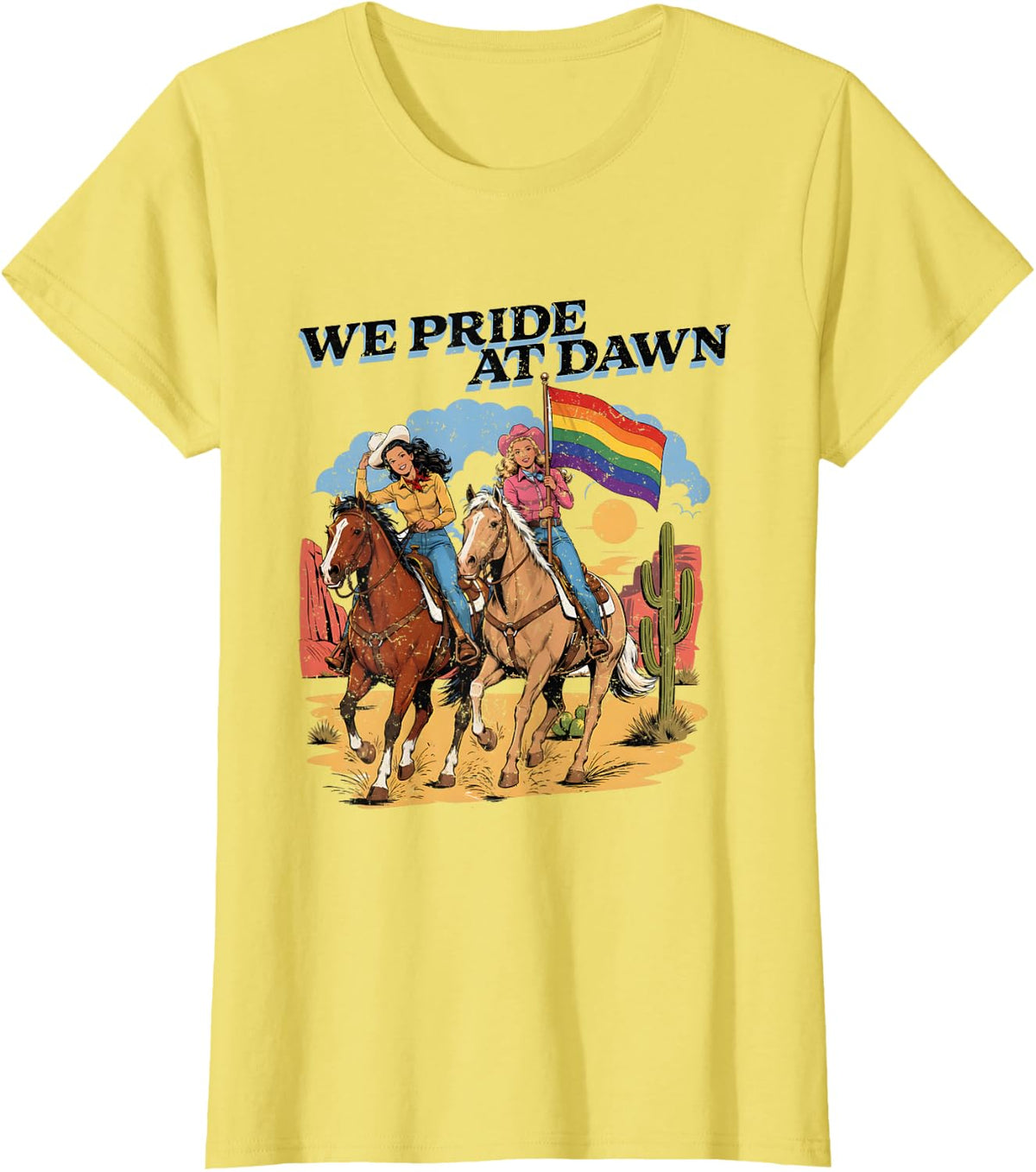 Lesbian Cowgirl Vintage Lesbian Pride Queer Western LGBTQ T-Shirt - Lemon Yellow