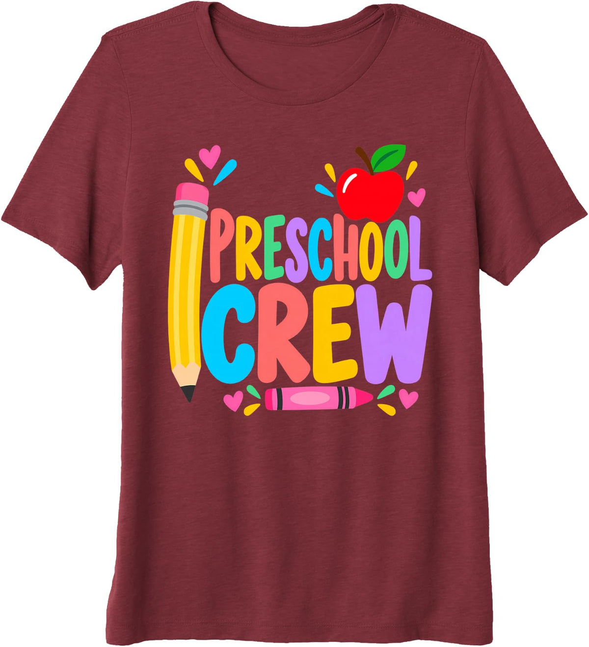 Preschool Crew Pencil Apple Premium Tri-Blend T-Shirt - Burgundy