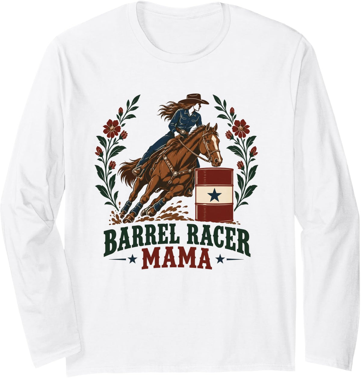 Barrel Racing Horse Rider Mama Long Sleeve T-Shirt - Adult Unisex White