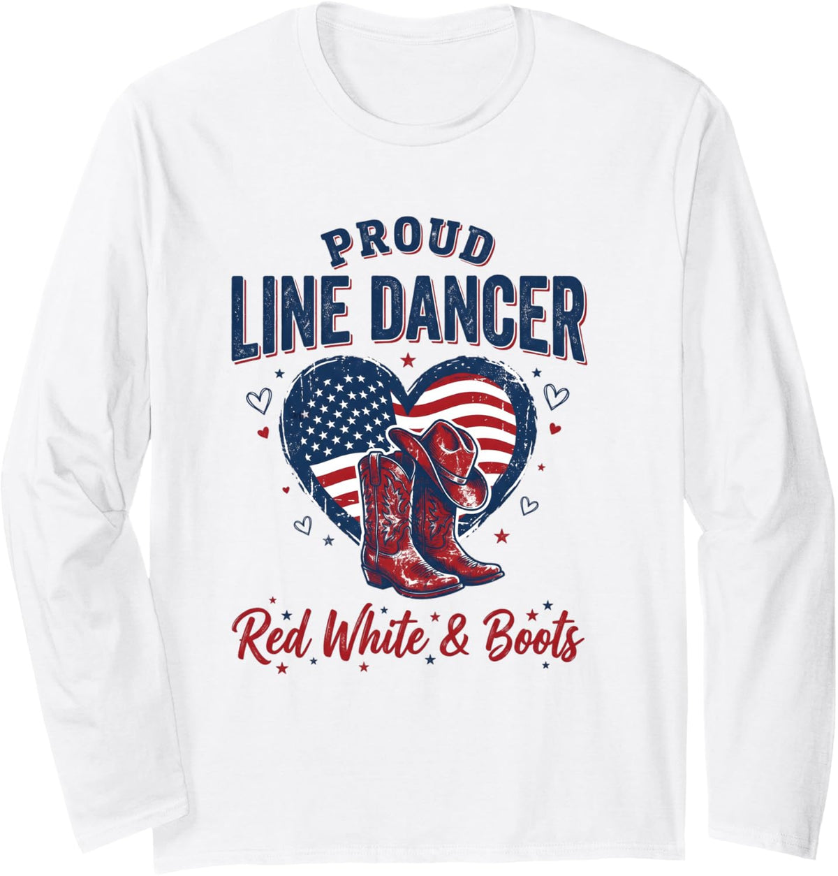 Line Dance American Flag Line Dancing Line Dancer Long Sleeve T-Shirt - Adult Unisex White