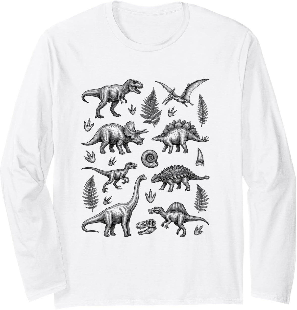 Prehistoric Dinosaur Fossils Paleontology Lover for Men Long Sleeve T-Shirt - Adult Unisex White