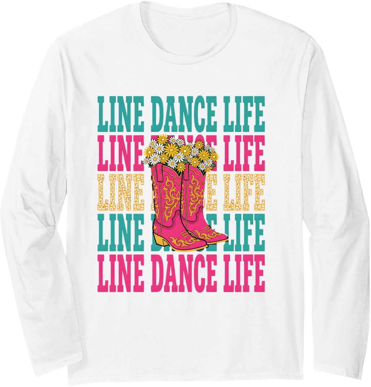 Line Dance Leopard Line Dancing Line Dancer Long Sleeve T-Shirt - Adult Unisex White