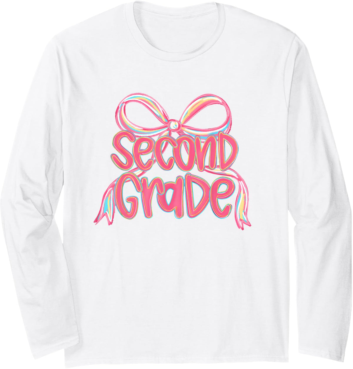 Preppy Second Grade Coquette Bow Back to School Teachers Kid Long Sleeve T-Shirt - Adult Unisex White