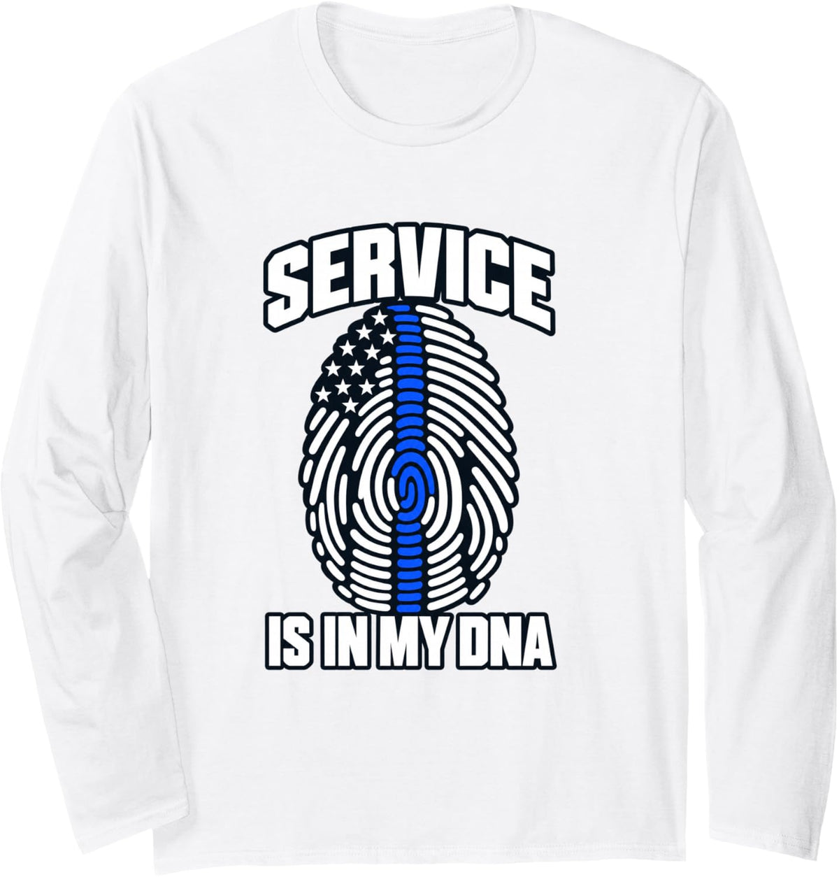 Service is in My DNA Police Officer Fingerprint Flag Long Sleeve T-Shirt - Adult Unisex White