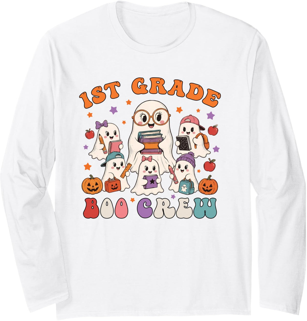 1st Grade Boo Crew Spooky First Grade Halloween Teacher Long Sleeve T-Shirt - Adult Unisex White
