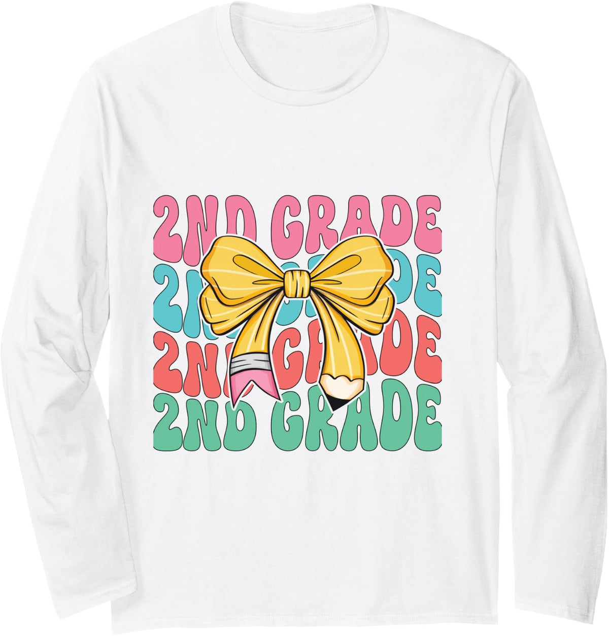 2nd Second Grade Girl Teacher Coquette Graphic Tee Cute Bow Long Sleeve T-Shirt - Adult Unisex White