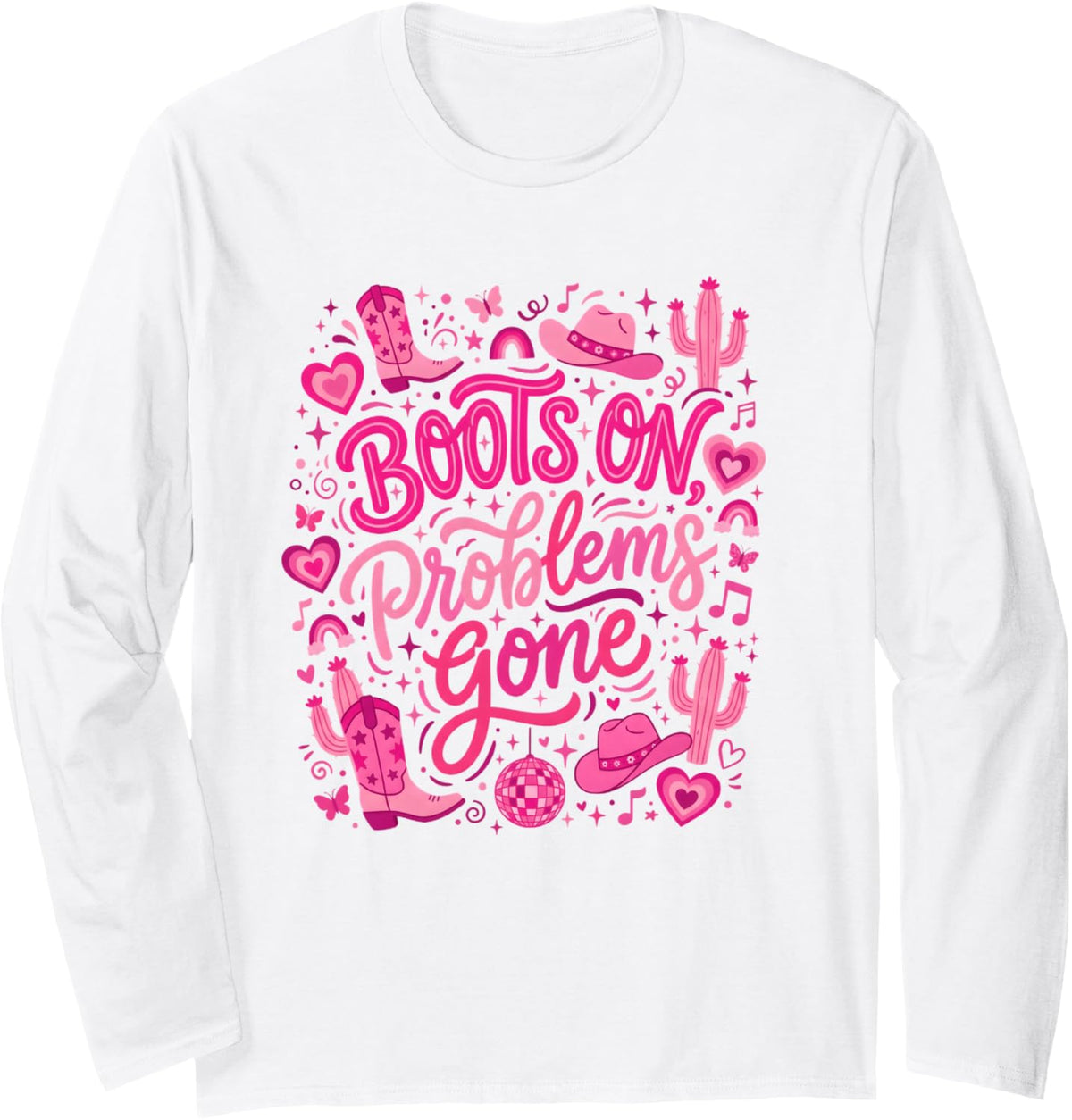 Line Dance Pink Boots Line Dancing Line Dancer Long Sleeve T-Shirt - Adult Unisex White