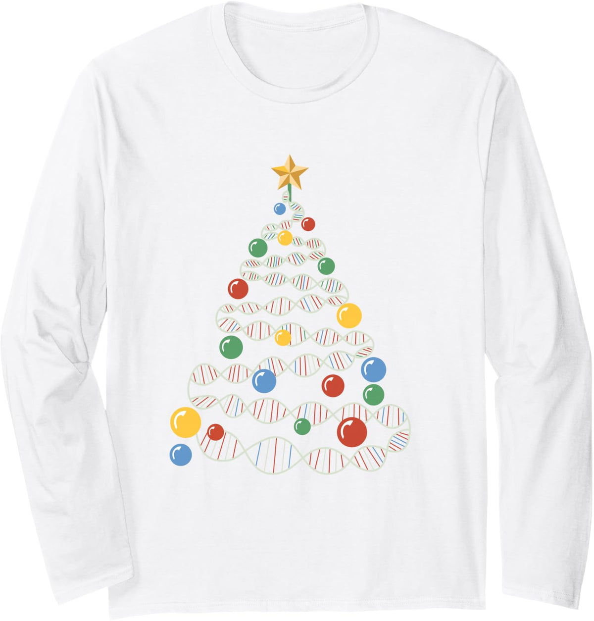 DNA Christmas Tree Funny Science Puns Christmas Teacher Long Sleeve T-Shirt - Adult Unisex White