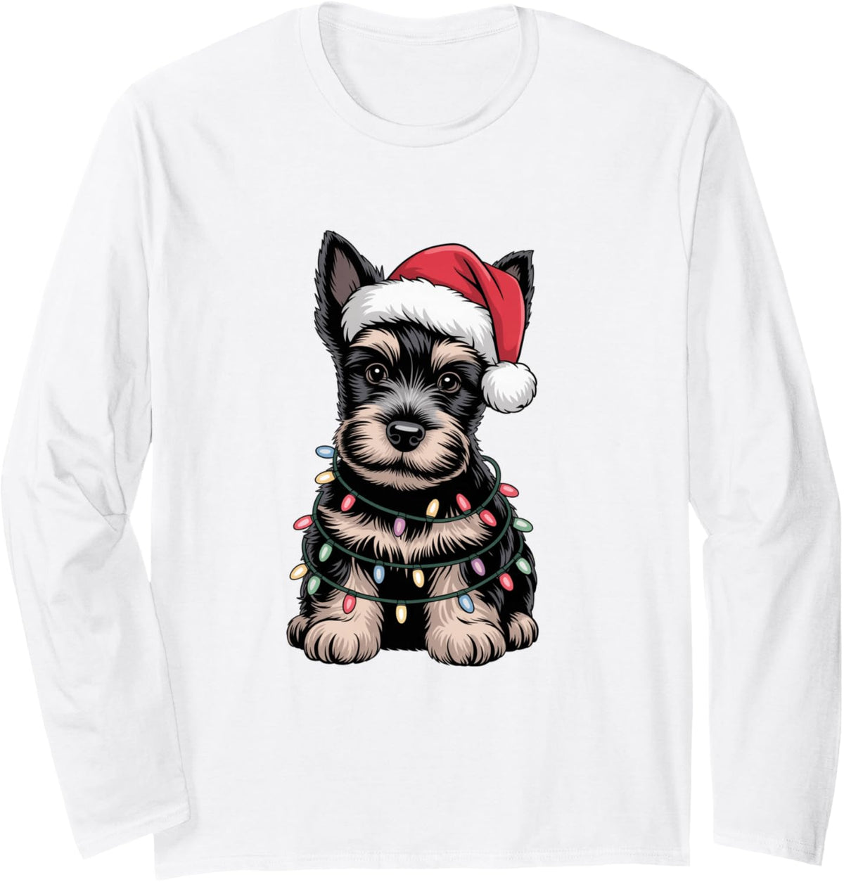Cute Funny Scottish Terrier Puppy Christmas Lights Dog Lover Long Sleeve T-Shirt - Adult Unisex White
