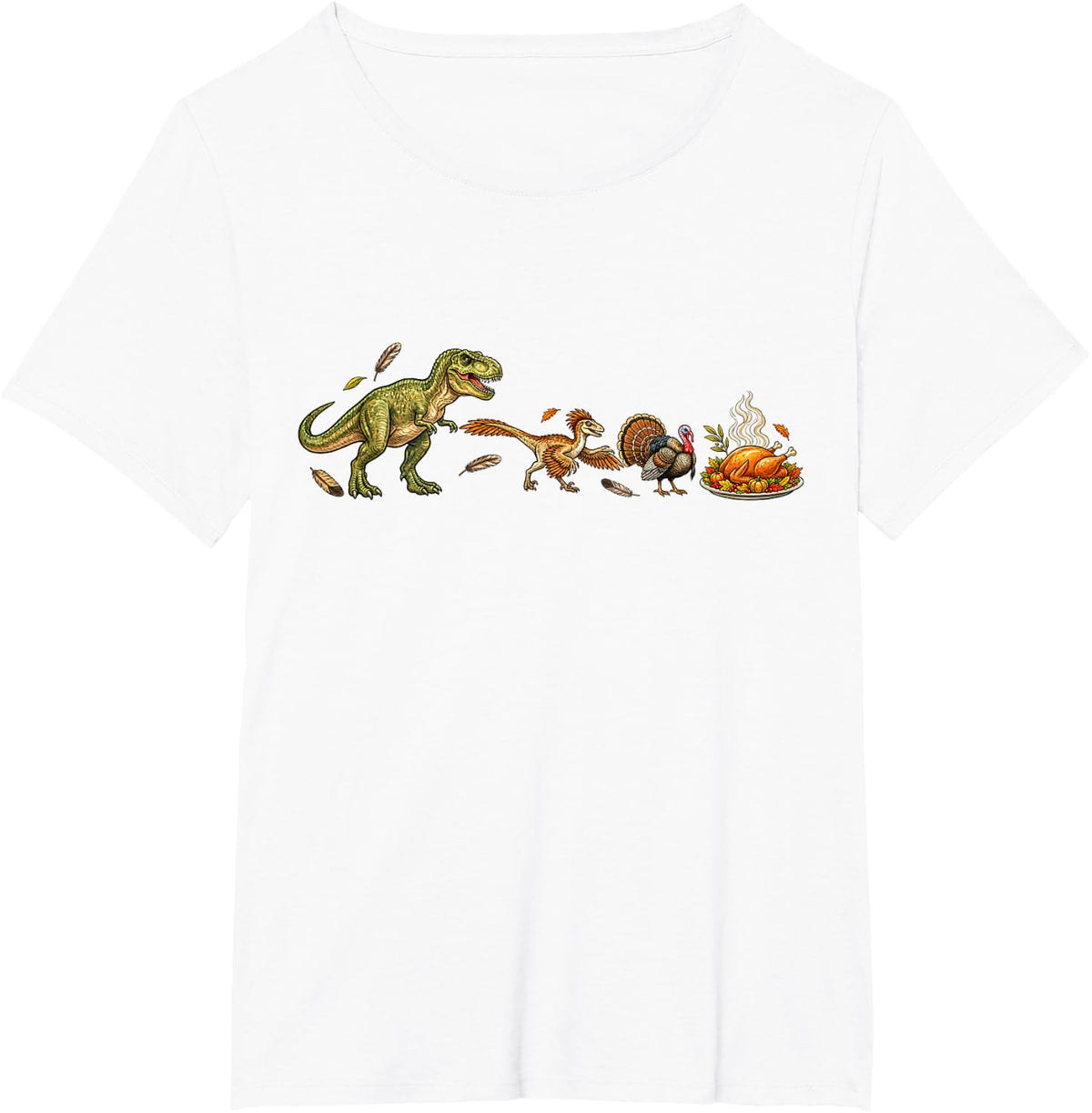 Funny Turkey Dinosaur Evolution Thanksgiving Paleontology T-Shirt - White