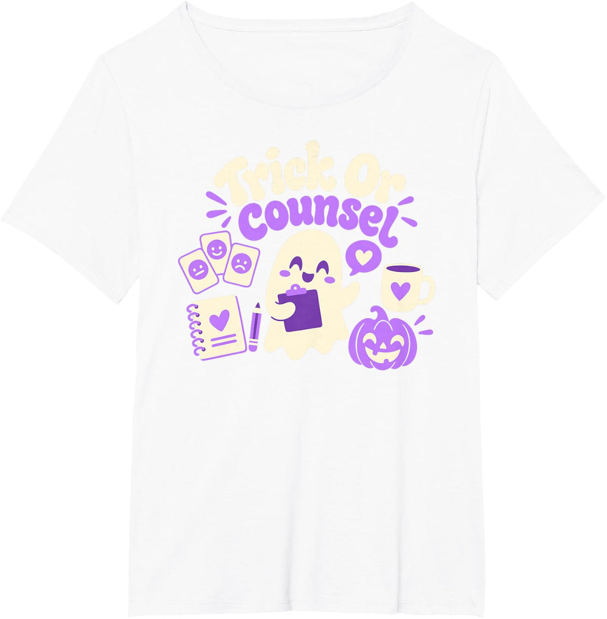 School Counselor Halloween Trick Or Counsel Cute Ghost T-Shirt - White