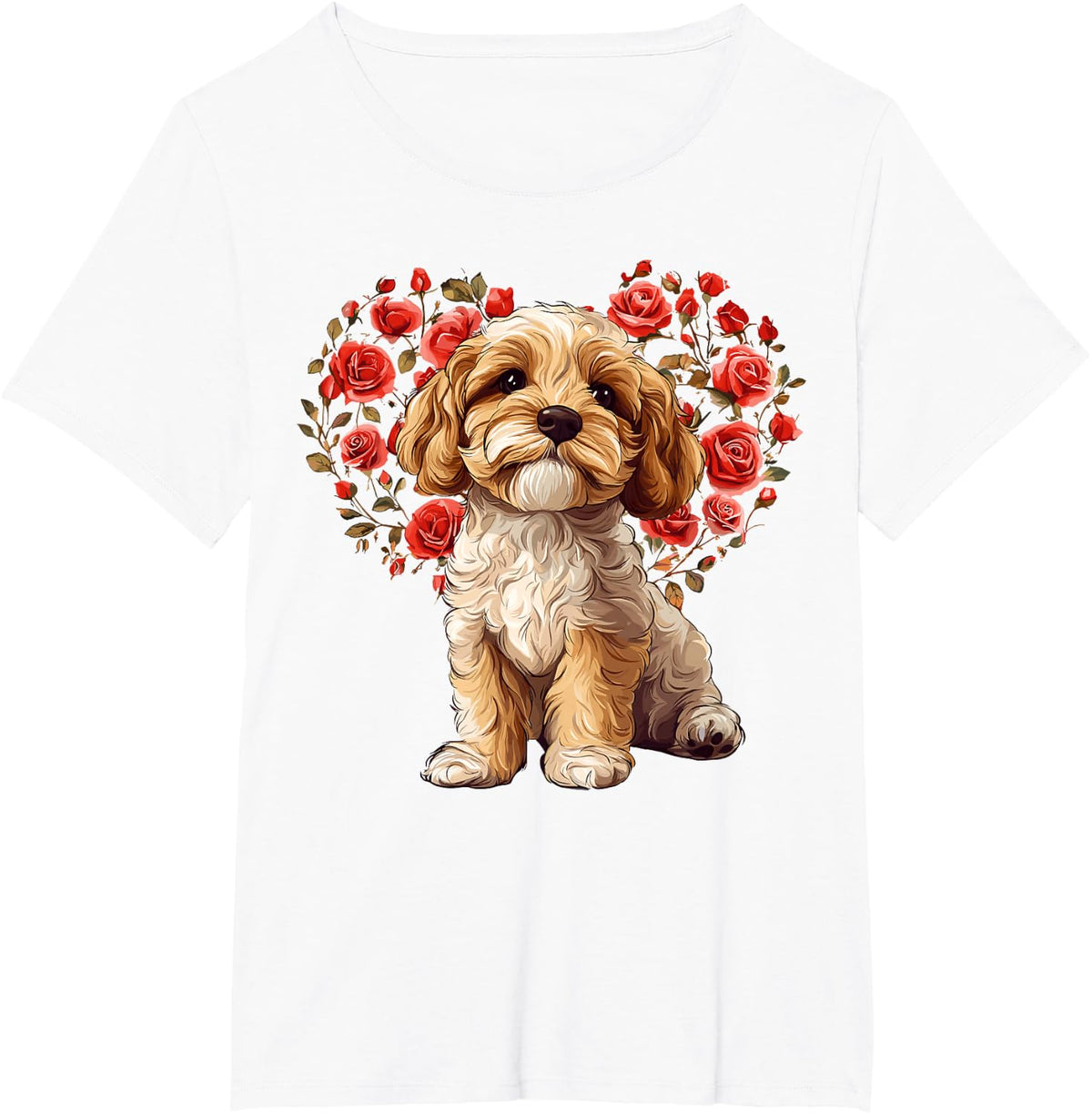 Cavapoo Valentine’s Day Floral Heart Design for Dog Lovers T-Shirt - White