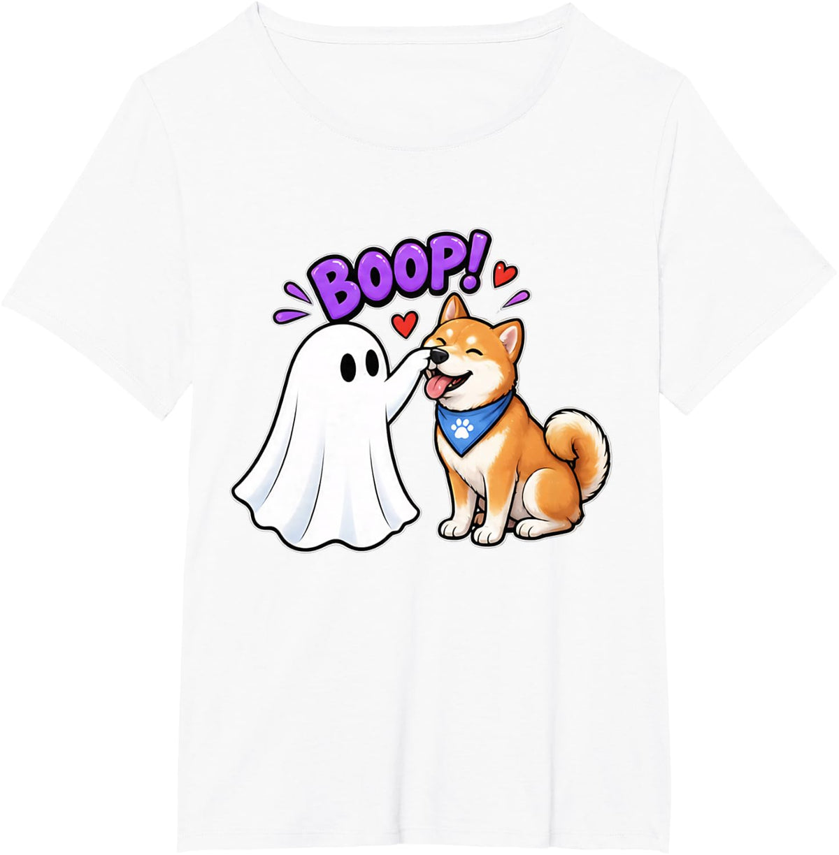 Cute Halloween Ghost Booping Shiba Inu Dog Tee T-Shirt - White