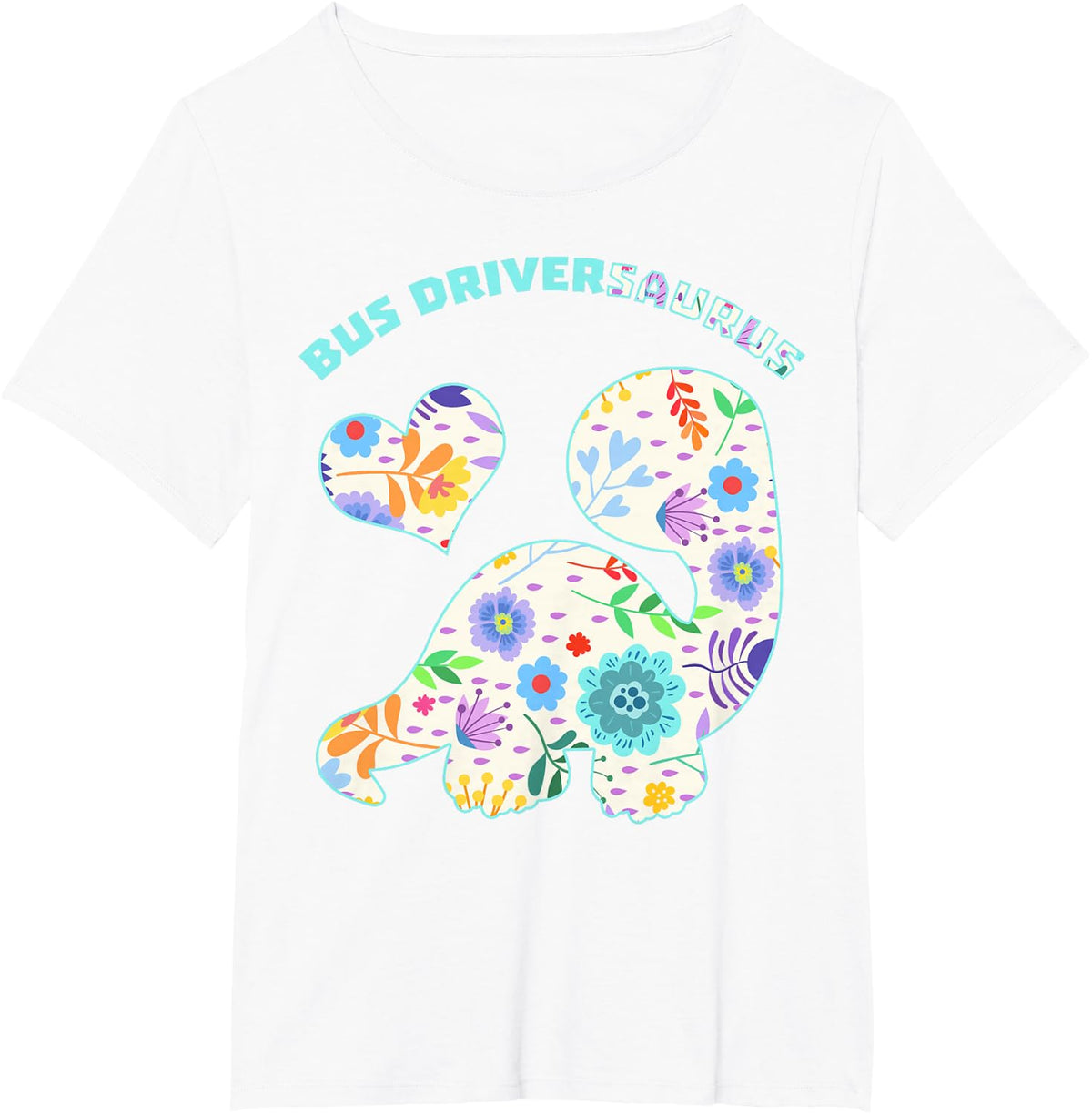 Bus Driversaurus Dinosaur Career Profession Job Dino Floral T-Shirt - White