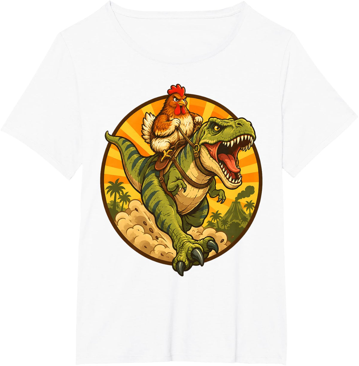 Chicken Riding T Rex Funny Dinosaur Hen Backyard Chickens T-Shirt - White